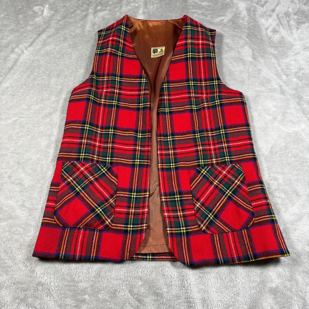 Vintage Laird Portch Vest Womens Medium Red Plaid Scotland Tartan Wool 70s